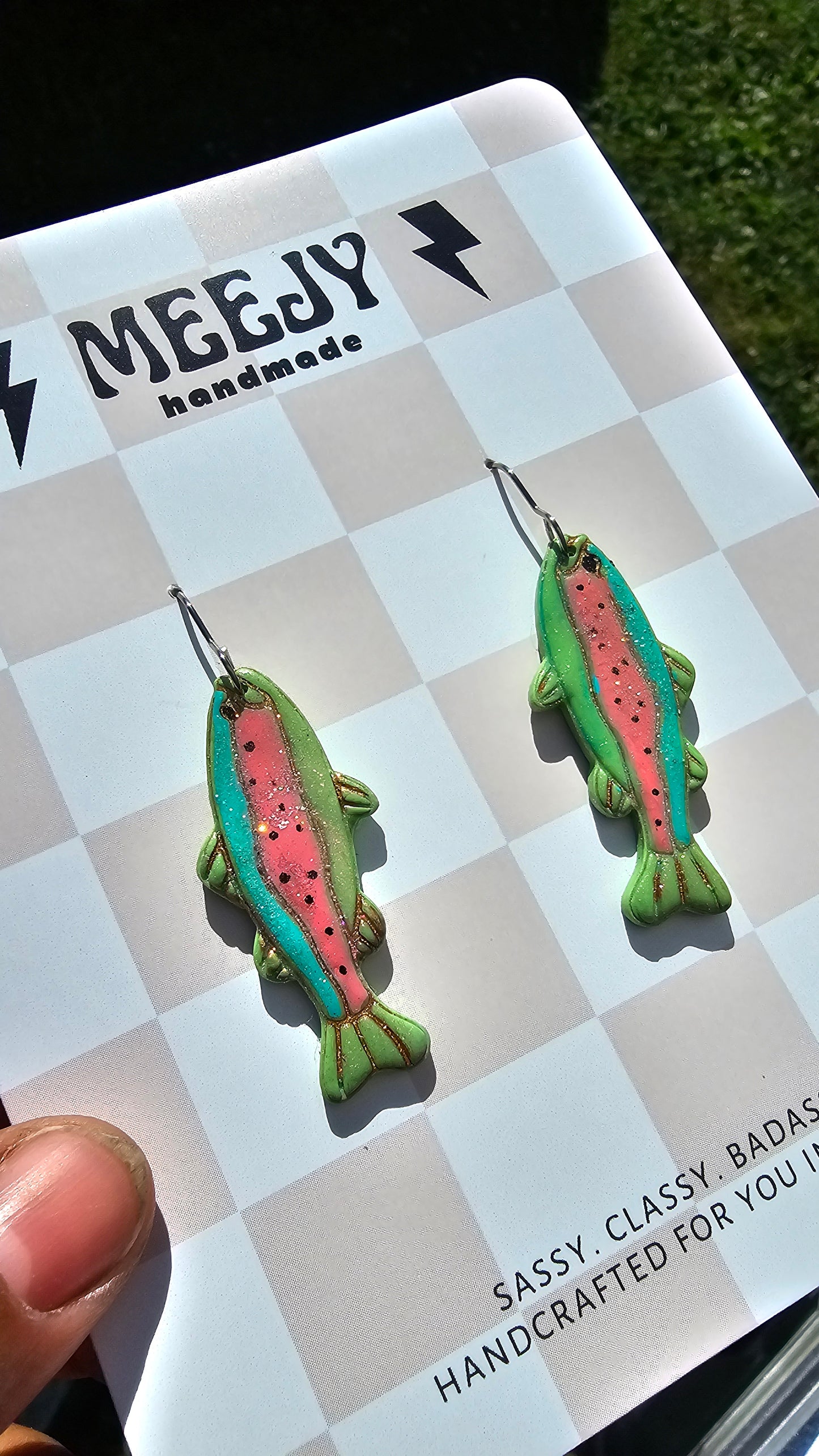 Shimmer rainbow trout earrings