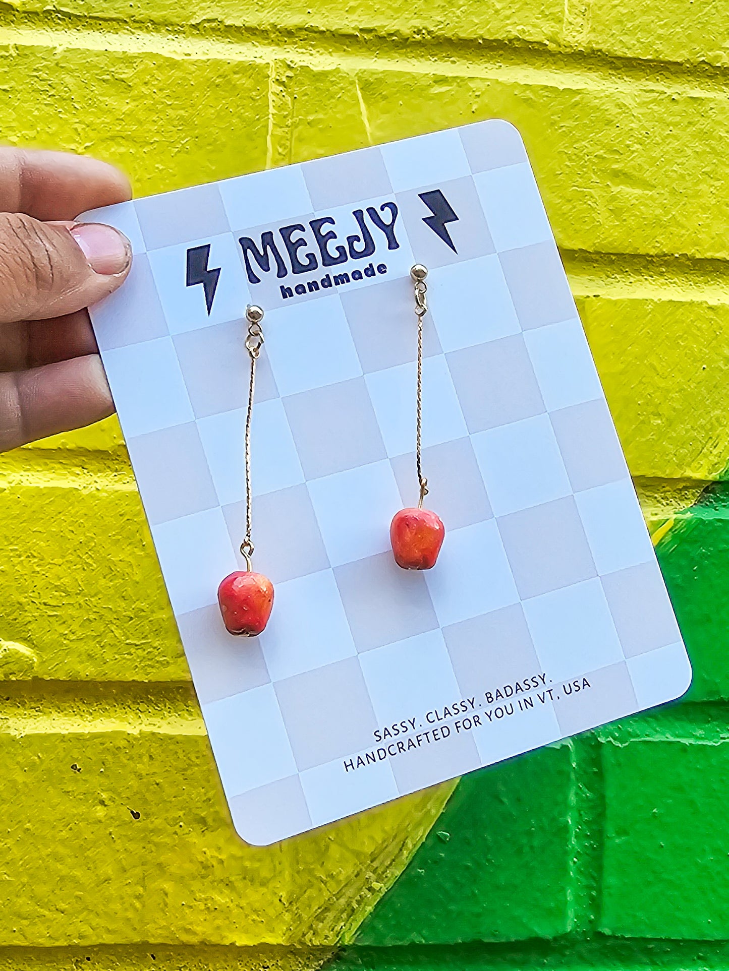 Red apple dangle earring
