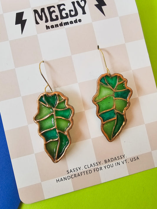 Faux Stained Glass Alocasia Earrings