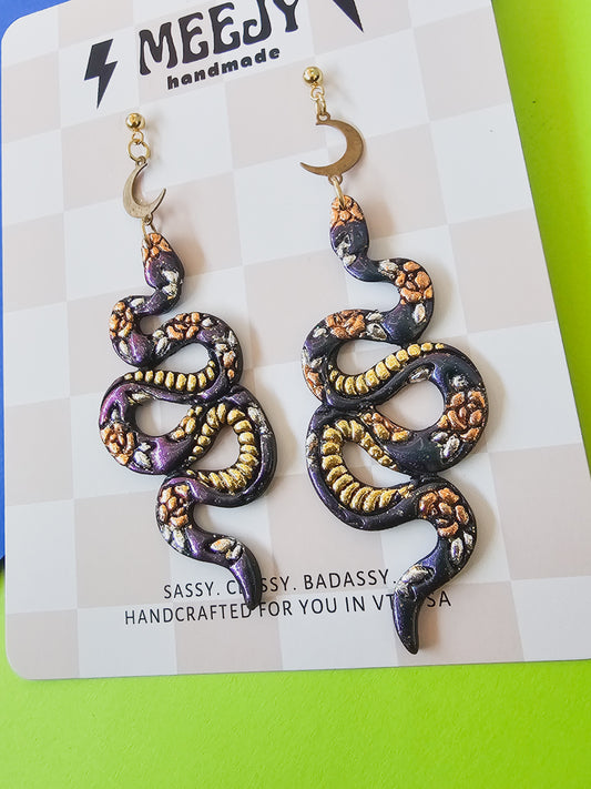 Cosmic Floral Snake Earrings