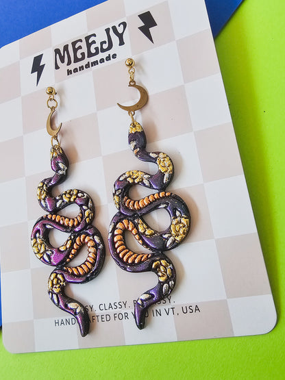 Cosmic Floral Snake Earrings