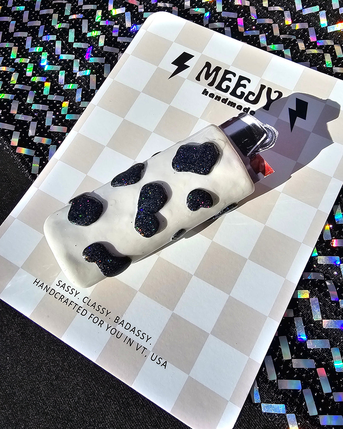*PREORDER* Cow print polymer clay lighter case