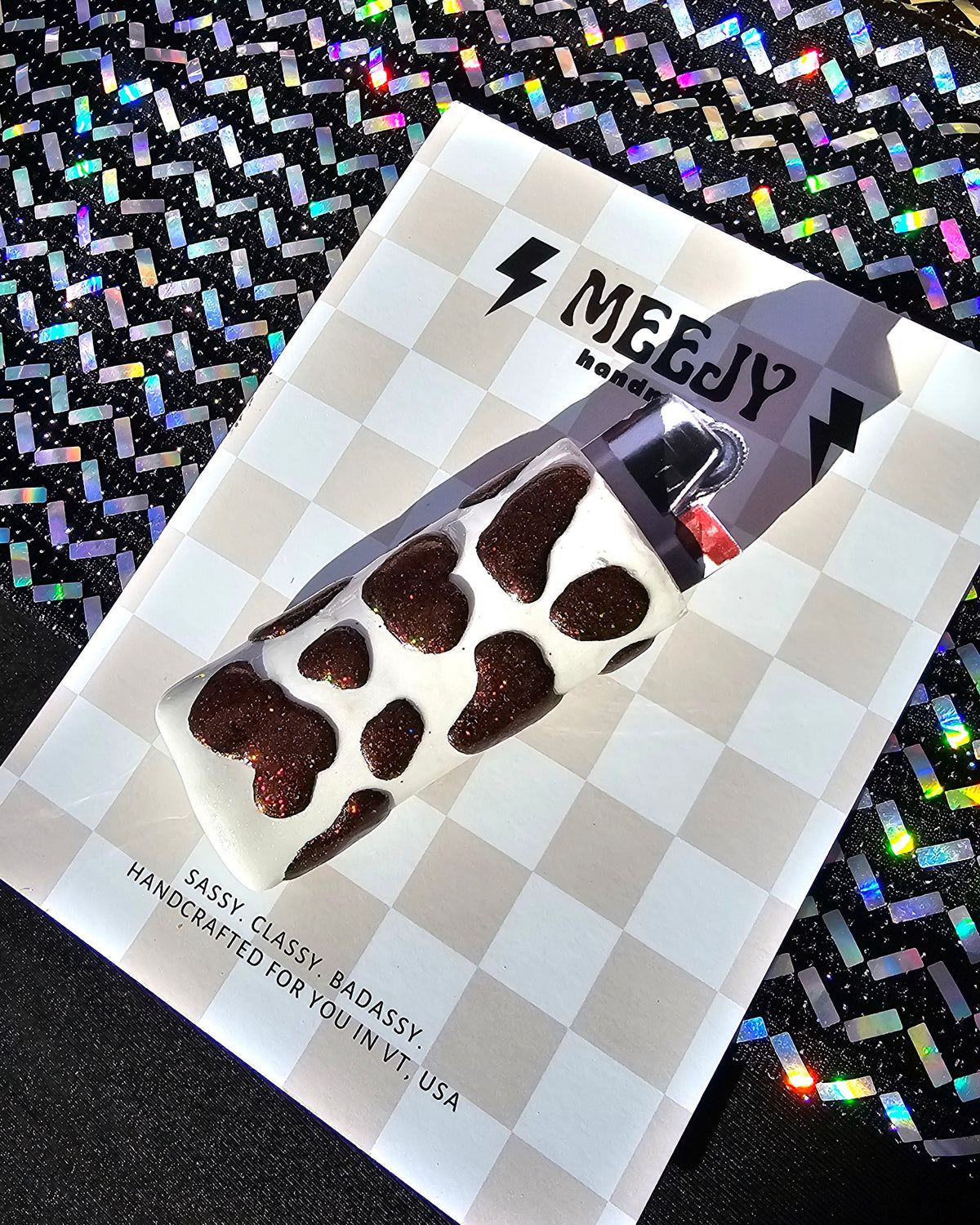 *PREORDER* Cow print polymer clay lighter case