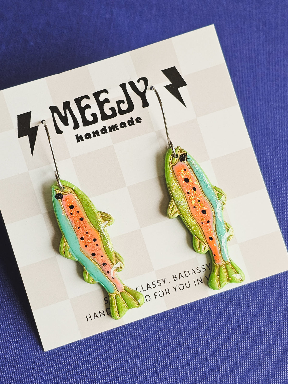 Shimmer rainbow trout earrings