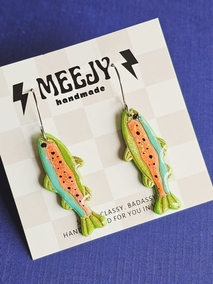 Shimmer rainbow trout earrings