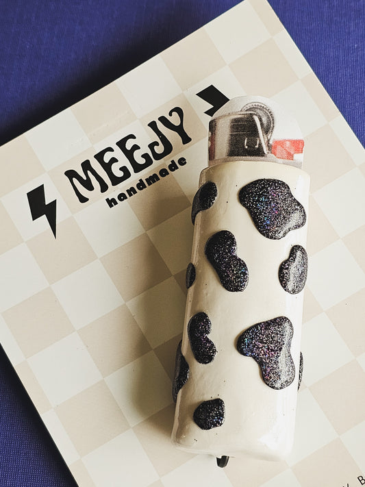 Cow print polymer clay lighter case